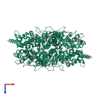 Homo hexameric assembly 1 of PDB entry 1d2t coloured by chemically distinct molecules, top view.