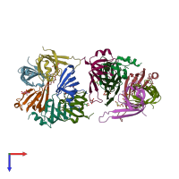 PDB entry 1d3b coloured by chain, top view.