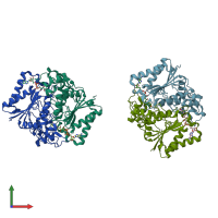 PDB entry 1d4a coloured by chain, front view.