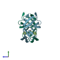 PDB entry 1d4i coloured by chain, side view.