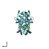 PDB entry 1d4j coloured by chain, side view.