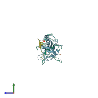 PDB entry 1d4w coloured by chain, side view.