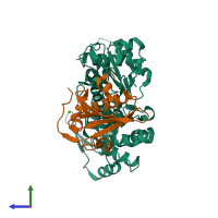 PDB entry 1d4x coloured by chain, side view.