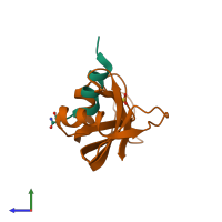 PDB entry 1d5d coloured by chain, side view.