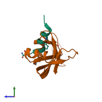 PDB entry 1d5e coloured by chain, side view.