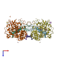 PDB entry 1d5l coloured by chain, top view.