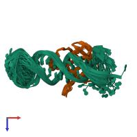PDB entry 1d6k coloured by chain, ensemble of 20 models, top view.