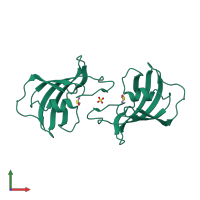 Homo dimeric assembly 4 of PDB entry 1d7i coloured by chemically distinct molecules, front view.