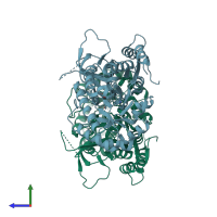 PDB entry 1d7k coloured by chain, side view.