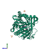 PDB entry 1d7l coloured by chain, side view.