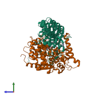 Hetero trimeric assembly 1 of PDB entry 1d8d coloured by chemically distinct molecules, side view.