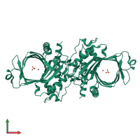 Homo dimeric assembly 1 of PDB entry 1d8h coloured by chemically distinct molecules, front view.