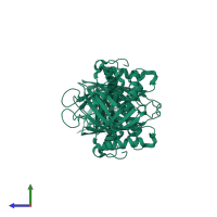 Homo dimeric assembly 1 of PDB entry 1d8h coloured by chemically distinct molecules, side view.