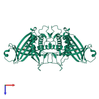 Homo dimeric assembly 1 of PDB entry 1d8h coloured by chemically distinct molecules, top view.