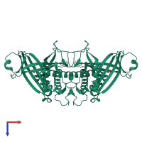 Homo dimeric assembly 2 of PDB entry 1d8h coloured by chemically distinct molecules, top view.