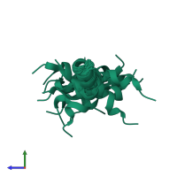PDB entry 1d9p coloured by chain, ensemble of 20 models, side view.