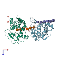 PDB entry 1d9u coloured by chain, top view.
