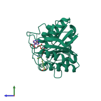 PDB entry 1dah coloured by chain, side view.