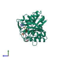 PDB entry 1dak coloured by chain, side view.