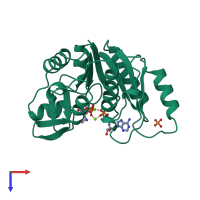 PDB entry 1dak coloured by chain, top view.