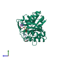 PDB entry 1dam coloured by chain, side view.