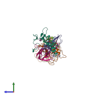 PDB entry 1dan coloured by chain, side view.