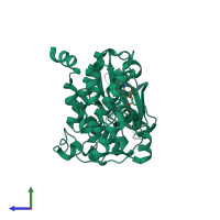 PDB entry 1daw coloured by chain, side view.