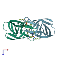 PDB entry 1daz coloured by chain, top view.