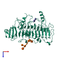 PDB entry 1dbo coloured by chain, top view.