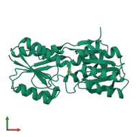 PDB entry 1dbp coloured by chain, front view.