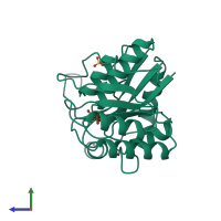 PDB entry 1dbs coloured by chain, side view.