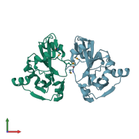 PDB entry 1dbx coloured by chain, front view.