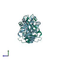 PDB entry 1dbx coloured by chain, side view.