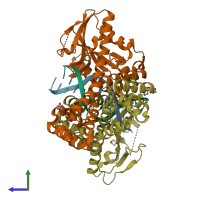 PDB entry 1dc1 coloured by chain, side view.