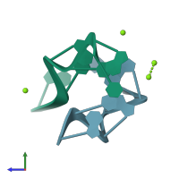 PDB entry 1dcg coloured by chain, side view.