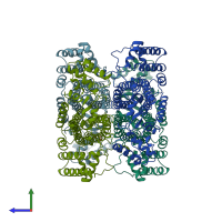 PDB entry 1dcn coloured by chain, side view.