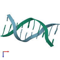 PDB entry 1dcv coloured by chain, top view.