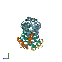 PDB entry 1dd4 coloured by chain, side view.