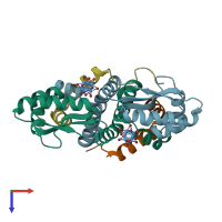 PDB entry 1dd4 coloured by chain, top view.