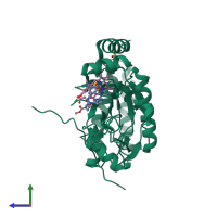 PDB entry 1dd7 coloured by chain, side view.