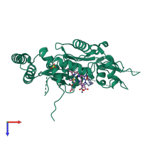 PDB entry 1dd7 coloured by chain, top view.