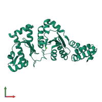 PDB entry 1dd9 coloured by chain, front view.