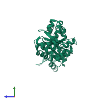 PDB entry 1dd9 coloured by chain, side view.