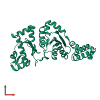 PDB entry 1dde coloured by chain, front view.