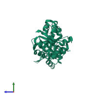 PDB entry 1dde coloured by chain, side view.