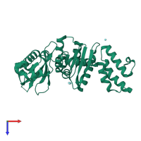 PDB entry 1dde coloured by chain, top view.