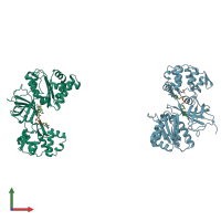 PDB entry 1ddg coloured by chain, front view.