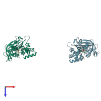 PDB entry 1ddg coloured by chain, top view.