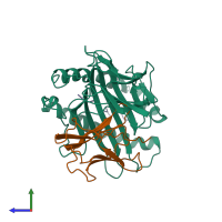 PDB entry 1ddh coloured by chain, side view.