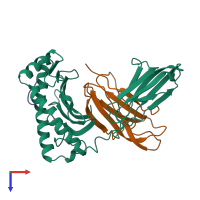 PDB entry 1ddh coloured by chain, top view.